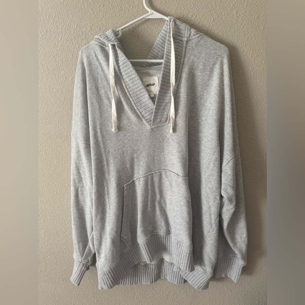 Aerie Women’s Light Gray V-Neck Hooded Sweatshirt